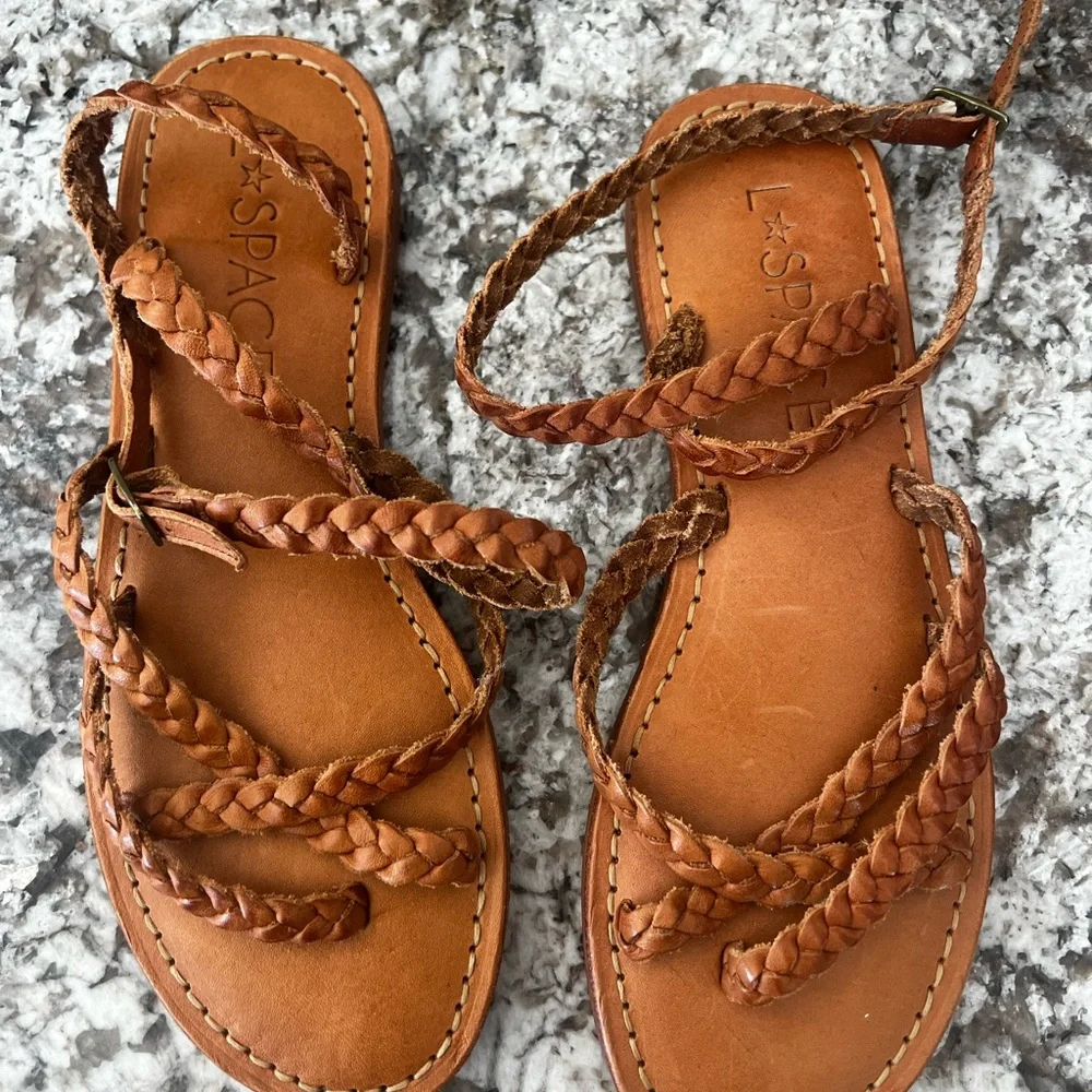 L*Space Women’s Braided Leather Sandals Brown Ankle Strap EU 36 - US5.5-6 - Picture 1 of 4